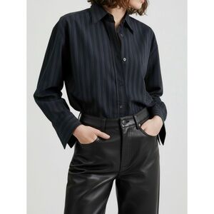 FRANKIE SHOP Toulon Long Sleeve Shirt, Navy/Black Stripe, Small